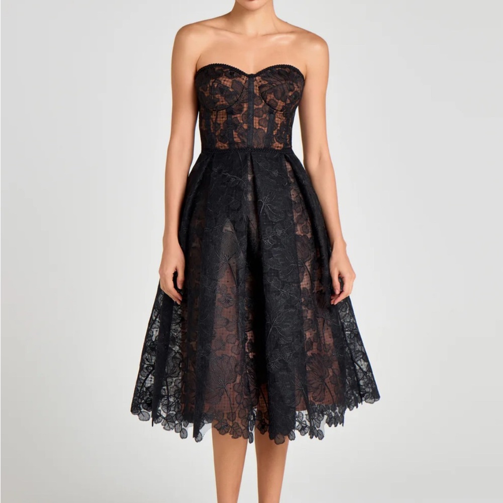 NWT NADINE MERABI Black Strapless Lace Dress
